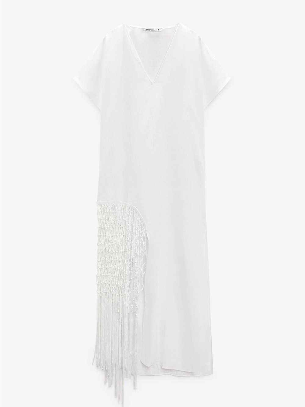 White Fringed V-Neck Maxi Dress